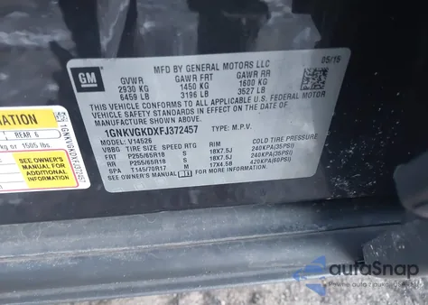 2015 Chevrolet Traverse 1Lt из США, поврежденный, VIN 1GNKVGKDXFJ372457